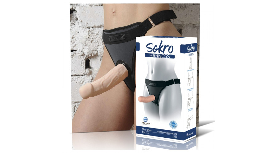 Трусики Sokro с коннекторм и насадкой-фаллосом, черные,M-XXL